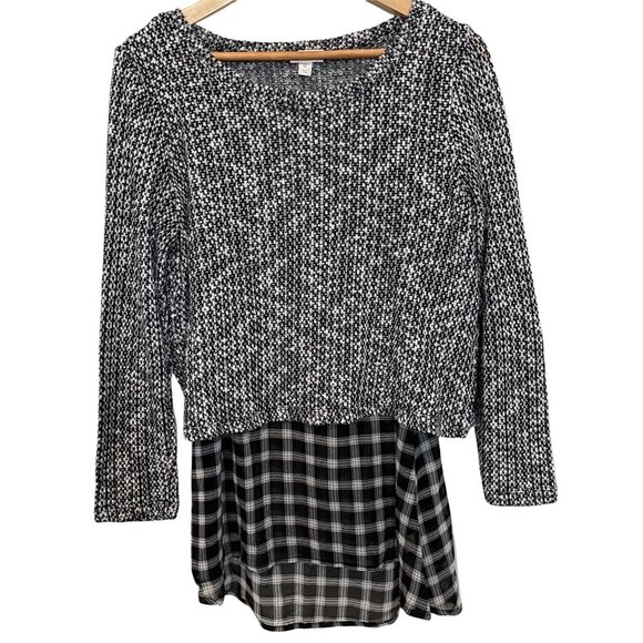 Decree Women's Black White XL‎ Cropped Sweater With Plaid Hi Lo Hem Cami - Picture 1 of 6